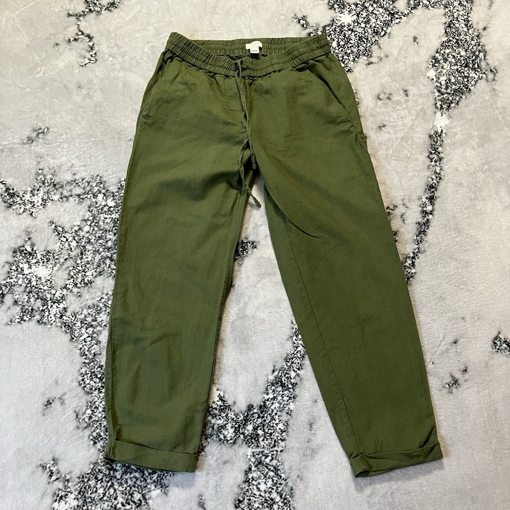 J.‎ Crew Pants Womens Size 6 Green Linen Blend Drawstring Cuffed Hem